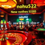 Experience the excitement at nohu52 casino with vibrant slot machines and a roulette wheel.
