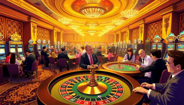 Experience the thrill of gambling at an upscale casino featuring lively players and roulette tables, highlighting the essence of https://researchltc.com/.