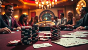 Experience the thrill of high-stakes betting at https://ea77.lat/ with vibrant poker chips and a roulette wheel.